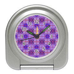 Mod Purple Pink Orange Squares Pattern Travel Alarm Clock