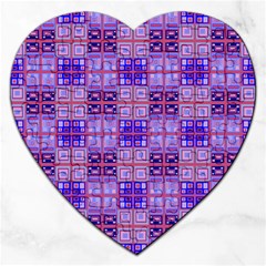 Mod Purple Pink Orange Squares Pattern Jigsaw Puzzle (heart) by BrightVibesDesign