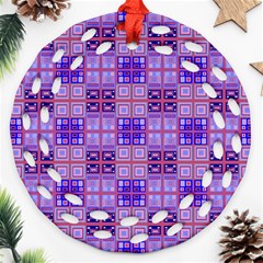 Mod Purple Pink Orange Squares Pattern Round Filigree Ornament (two Sides)