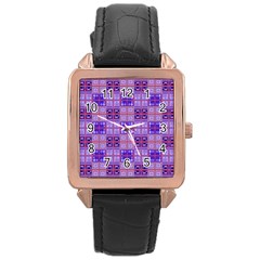 Mod Purple Pink Orange Squares Pattern Rose Gold Leather Watch 