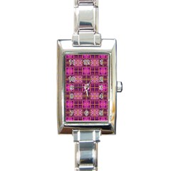 Mod Pink Purple Yellow Square Pattern Rectangle Italian Charm Watch