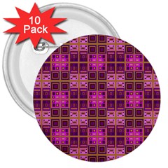 Mod Pink Purple Yellow Square Pattern 3  Buttons (10 Pack) 