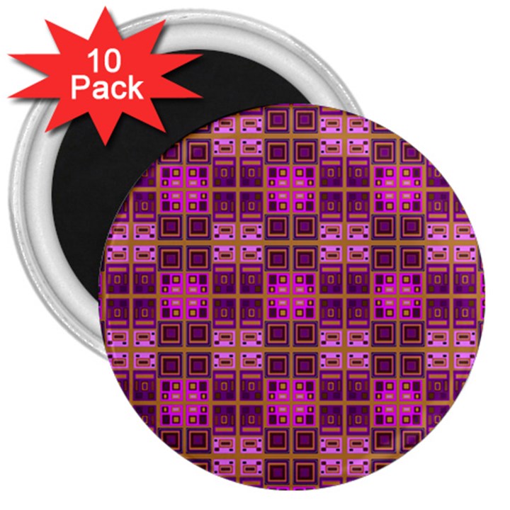 Mod Pink Purple Yellow Square Pattern 3  Magnets (10 pack) 