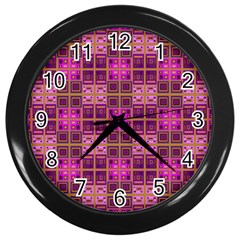 Mod Pink Purple Yellow Square Pattern Wall Clock (black)