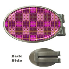 Mod Pink Purple Yellow Square Pattern Money Clips (oval) 