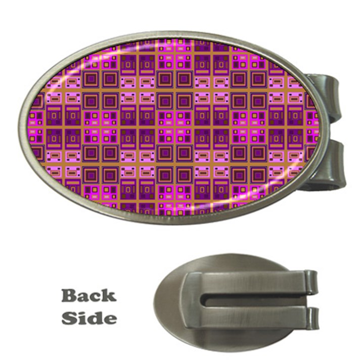 Mod Pink Purple Yellow Square Pattern Money Clips (Oval) 