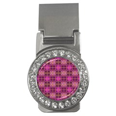 Mod Pink Purple Yellow Square Pattern Money Clips (cz) 