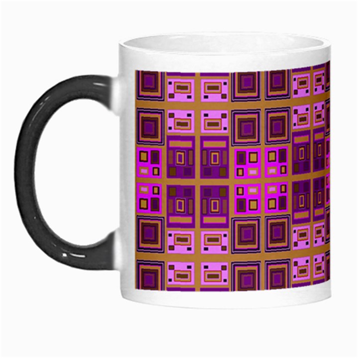 Mod Pink Purple Yellow Square Pattern Morph Mugs