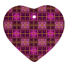 Mod Pink Purple Yellow Square Pattern Heart Ornament (two Sides)