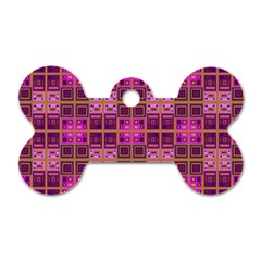 Mod Pink Purple Yellow Square Pattern Dog Tag Bone (two Sides)