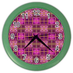 Mod Pink Purple Yellow Square Pattern Color Wall Clock