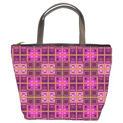 Mod Pink Purple Yellow Square Pattern Bucket Bag