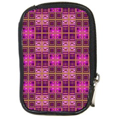 Mod Pink Purple Yellow Square Pattern Compact Camera Leather Case