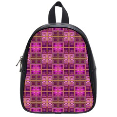 Mod Pink Purple Yellow Square Pattern School Bag (small) by BrightVibesDesign