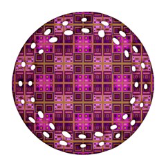 Mod Pink Purple Yellow Square Pattern Round Filigree Ornament (two Sides) by BrightVibesDesign