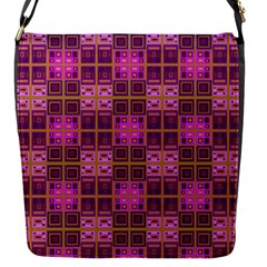 Mod Pink Purple Yellow Square Pattern Flap Closure Messenger Bag (s) by BrightVibesDesign