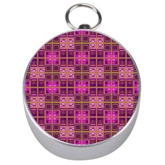 Mod Pink Purple Yellow Square Pattern Silver Compasses by BrightVibesDesign