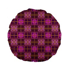 Mod Pink Purple Yellow Square Pattern Standard 15  Premium Flano Round Cushions