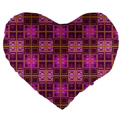 Mod Pink Purple Yellow Square Pattern Large 19  Premium Flano Heart Shape Cushions