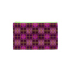 Mod Pink Purple Yellow Square Pattern Cosmetic Bag (xs) by BrightVibesDesign