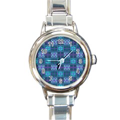 Mod Purple Green Turquoise Square Pattern Round Italian Charm Watch by BrightVibesDesign