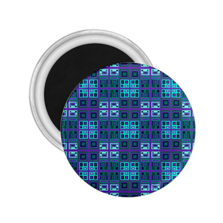 Mod Purple Green Turquoise Square Pattern 2.25  Magnets