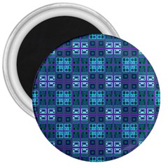 Mod Purple Green Turquoise Square Pattern 3  Magnets