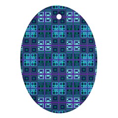 Mod Purple Green Turquoise Square Pattern Ornament (oval)