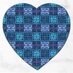 Mod Purple Green Turquoise Square Pattern Jigsaw Puzzle (heart) by BrightVibesDesign