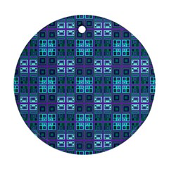 Mod Purple Green Turquoise Square Pattern Round Ornament (two Sides) by BrightVibesDesign