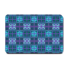 Mod Purple Green Turquoise Square Pattern Small Doormat  by BrightVibesDesign