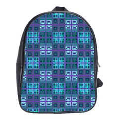 Mod Purple Green Turquoise Square Pattern School Bag (large)