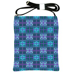 Mod Purple Green Turquoise Square Pattern Shoulder Sling Bag