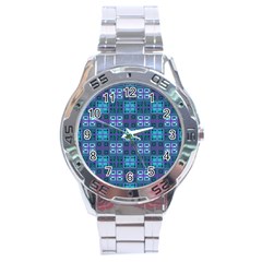 Mod Purple Green Turquoise Square Pattern Stainless Steel Analogue Watch by BrightVibesDesign