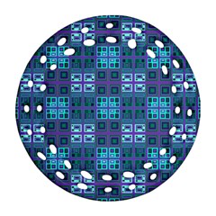 Mod Purple Green Turquoise Square Pattern Ornament (round Filigree)