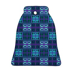 Mod Purple Green Turquoise Square Pattern Ornament (bell)