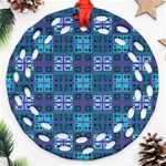 Mod Purple Green Turquoise Square Pattern Round Filigree Ornament (Two Sides) Front