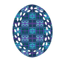 Mod Purple Green Turquoise Square Pattern Ornament (oval Filigree)