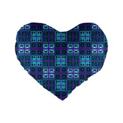 Mod Purple Green Turquoise Square Pattern Standard 16  Premium Heart Shape Cushions by BrightVibesDesign