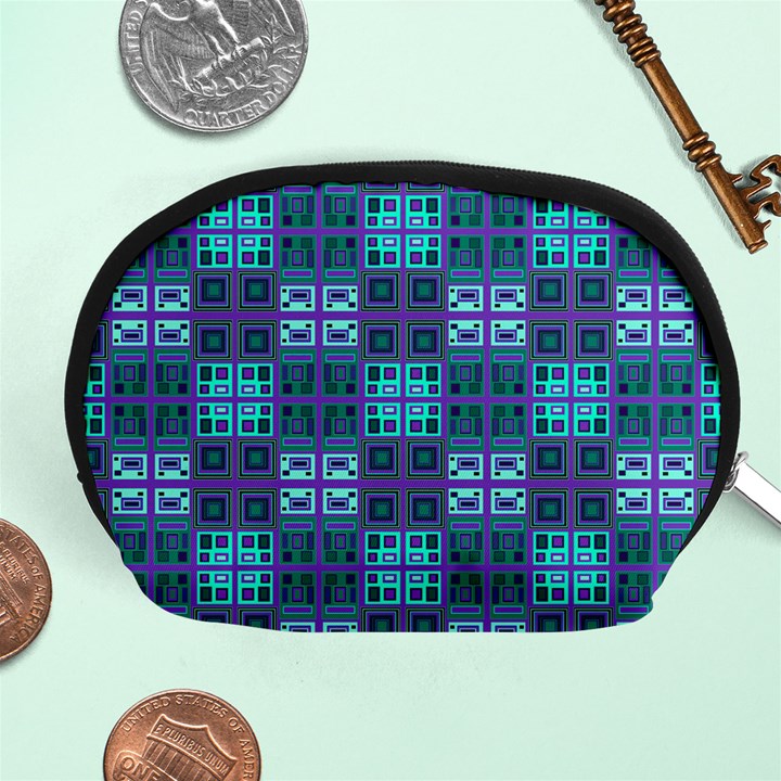 Mod Purple Green Turquoise Square Pattern Accessory Pouch (Medium)