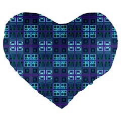 Mod Purple Green Turquoise Square Pattern Large 19  Premium Flano Heart Shape Cushions