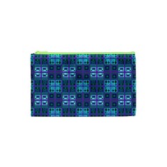 Mod Purple Green Turquoise Square Pattern Cosmetic Bag (xs) by BrightVibesDesign