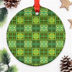 Mod Yellow Green Squares Pattern Ornament (round) by BrightVibesDesign