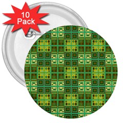 Mod Yellow Green Squares Pattern 3  Buttons (10 Pack)  by BrightVibesDesign