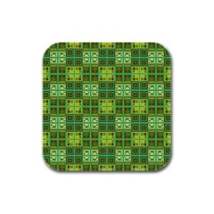 Mod Yellow Green Squares Pattern Rubber Square Coaster (4 Pack) 