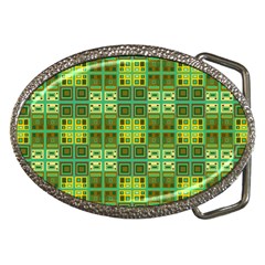 Mod Yellow Green Squares Pattern Belt Buckles