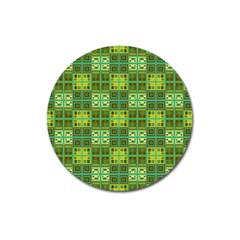 Mod Yellow Green Squares Pattern Magnet 3  (round) by BrightVibesDesign