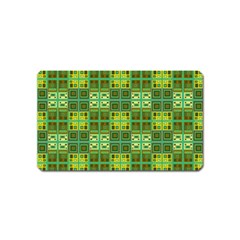 Mod Yellow Green Squares Pattern Magnet (name Card) by BrightVibesDesign