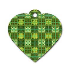 Mod Yellow Green Squares Pattern Dog Tag Heart (one Side)