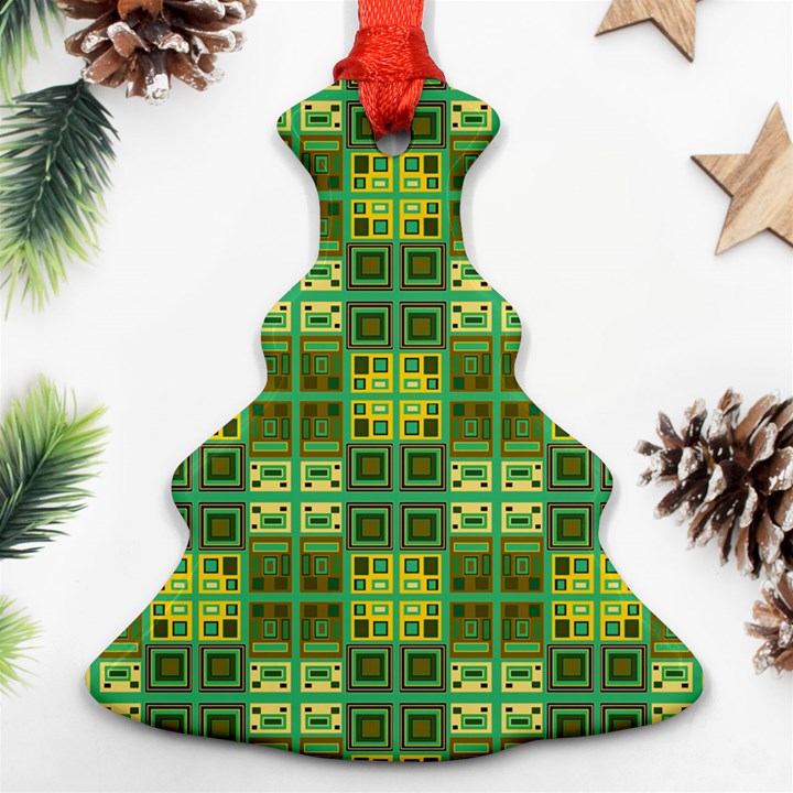 Mod Yellow Green Squares Pattern Ornament (Christmas Tree) 